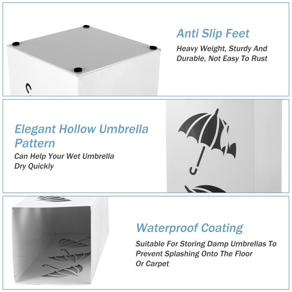 Metal Umbrella Holder Square Umbrella Stand Rack Decorative Umbrella Holder Bin Multipurpose Walking Sticks Holder for Entryway