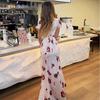European and American Women's Clothing 2026 Summer New French Elegant Printing V-neck Bubble Sleeve High-waisted Fishtail Dress