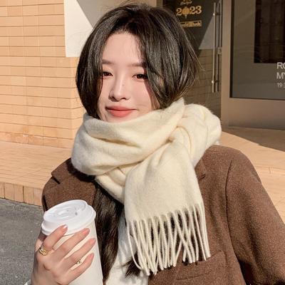 White Pure Wool Scarf Women's Winter Versatile Senior Sense Thickened Couple Scarf Dual-purpose High-end Gift