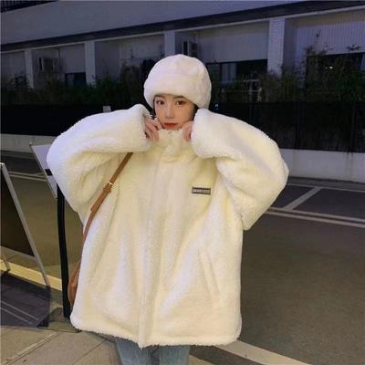 Autumn and Winter Cashmere Coat Korean Version of Retro Loose Fashion Plush Thick High-neck Quilted Jacket