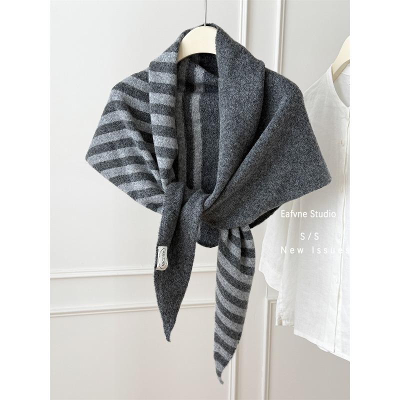 

Простой вязаный большой треугольный платок в полоску колор-блок для женщин, универсальный защитник шеи для весны и осени, теплая шейная шаль, верхняя одежда 184*60cm