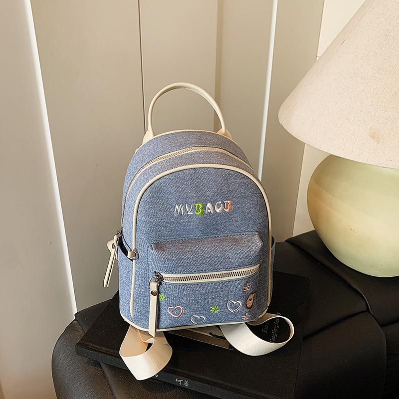 

Contrasting color denim backpack women s new fashion college style school bag summer versatile casual backpack білий
