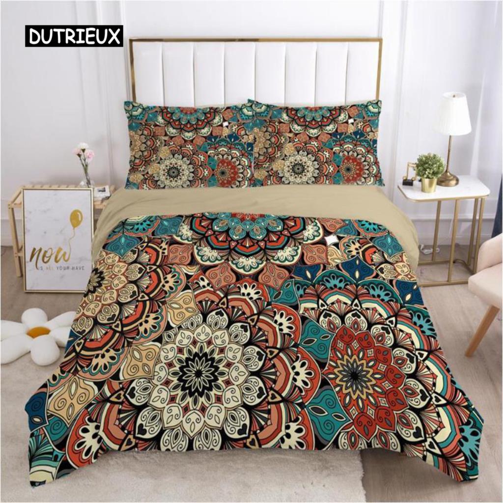 Bohemian Duvet Cover Set Bohemian Hippie Mandala Eyes Pattern Twin Bedding Set for Adults King Size Soft Polyester Quilt Cover