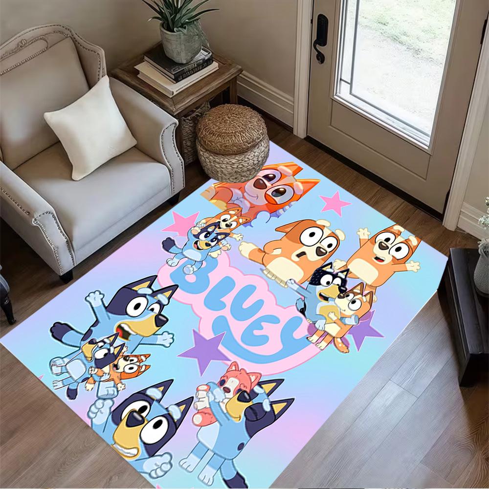 Bluey Friends Adventure Area Rug Perfect for Dormitory Foyer Study room Game Room Anti-slip Rug Anime Office Decor Perfect Birthday/Christmas Gift Ide