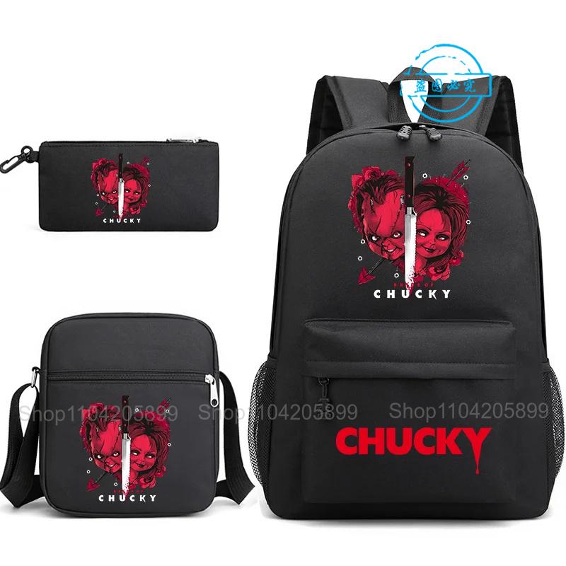 3 stuks Kinder Speel Chucky Rugzakken Studenten Tiener Schooltassen Jongens Meisjes Cadeau Schooltassen Etui Schoudertassen Reistas 12 inches