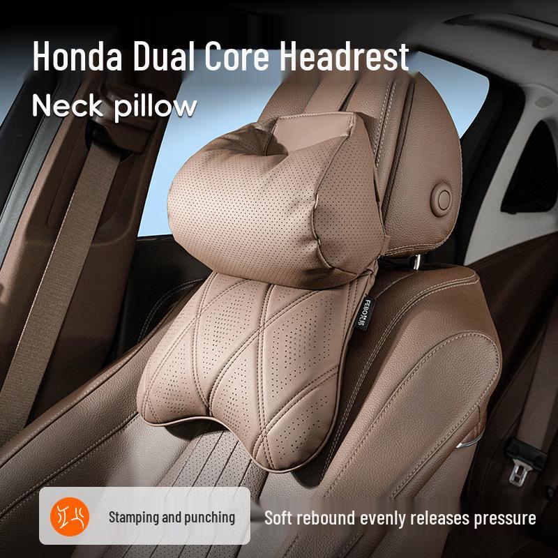 Honda Cars Napa Leather Double Core Pillow - All-Season Breathable Neck & Shoulder Rest