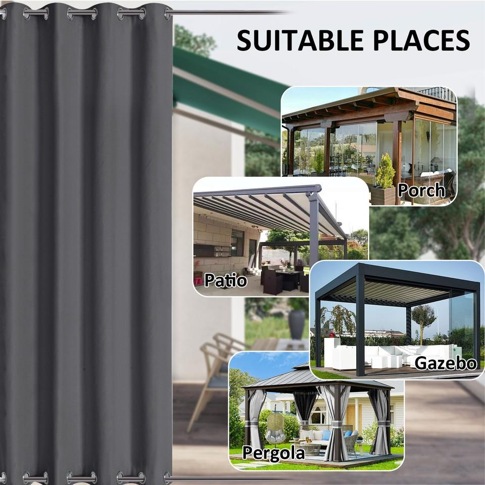 Set of 2 outdoor curtains, privacy screen, waterproof, top and bottom with eyelets