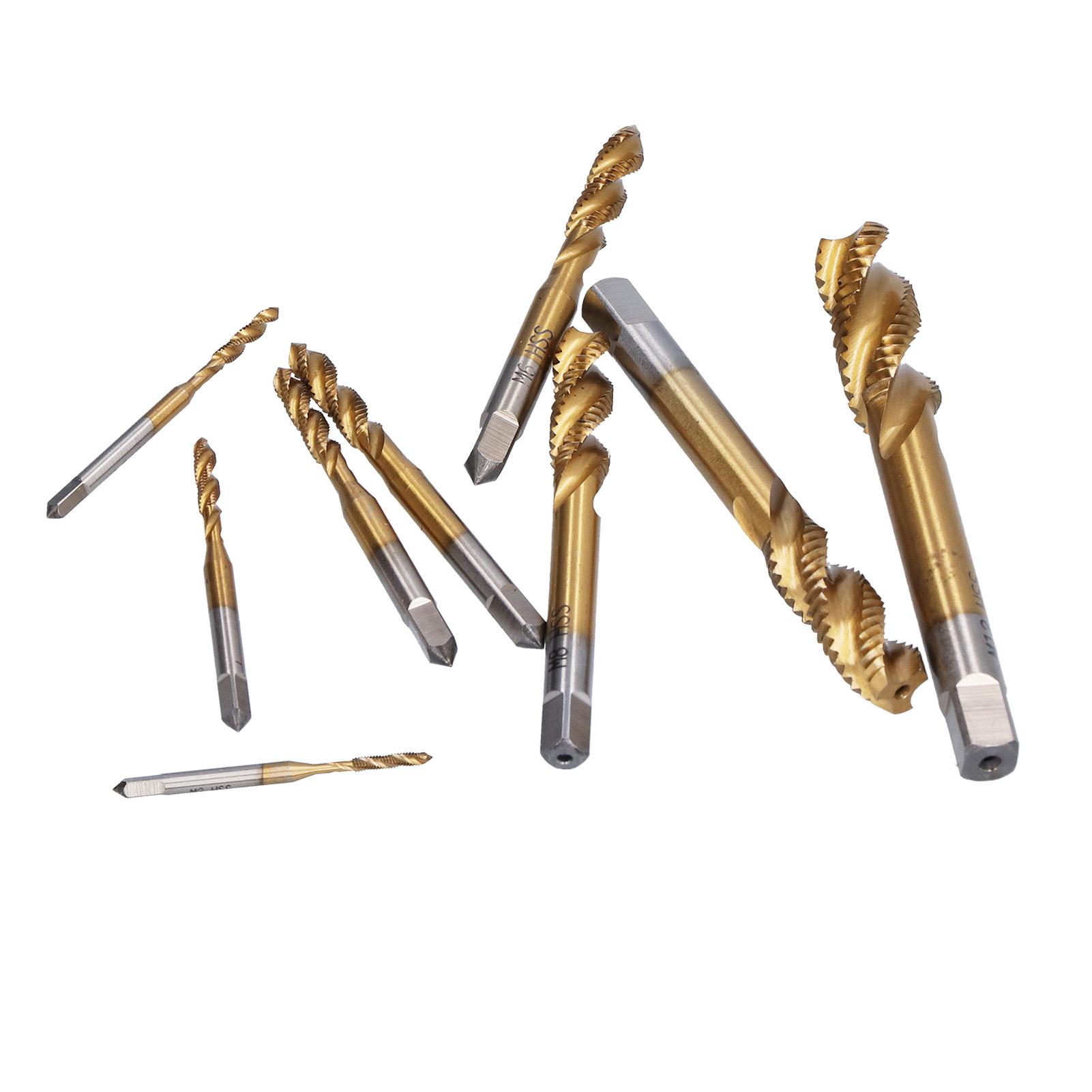 

Spiral Flute Tap Set Ti Coated HSS Screw Thread Tapping Hand Tool Hardware 9 Sizes M2‑M12