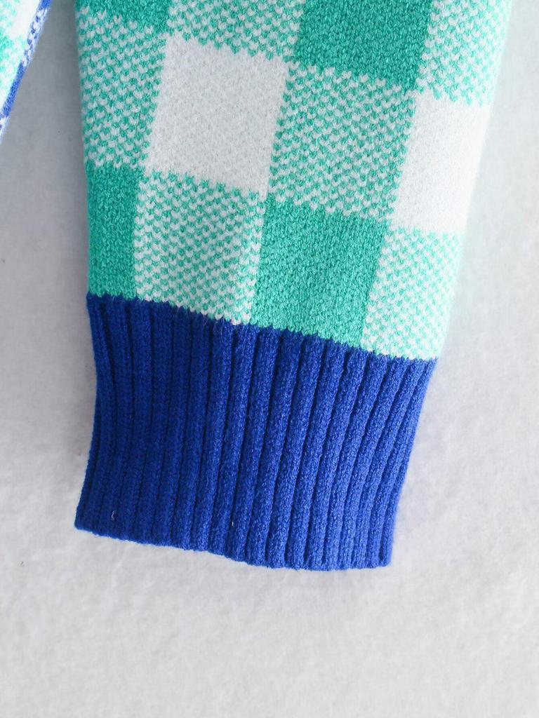 Women's INS Cross-Border Color Block Cardigan Sweater