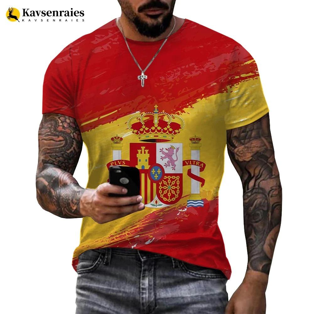 Summer Spain Flag 3D Printed T-shirt Men Harajuku Casual Oversized T Shirt Unisex Hip Hop Streetwear Cool Tops España