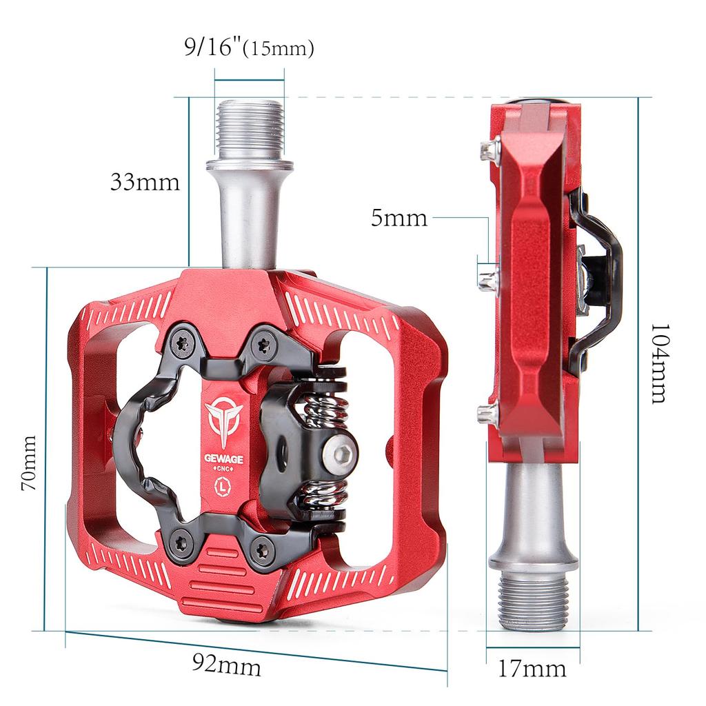 GEWAGE Bicycle Flat Binding Pedals with Three Sealed and Pedals, Single-Sided Built-in Bearings, Aluminum, Lightweight, Non-Slip (GE-162/Red)