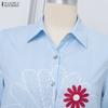ZANZEA Women Floral Print Casual Turn Down Collar 3/4 Sleeve Stripe Shirt Dress