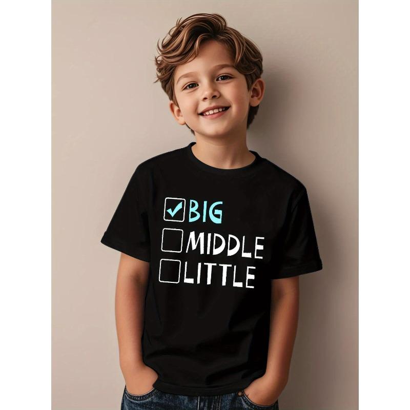 Boys Crew Neck Short Sleeve T-Shirt with Creative Letter Print 110