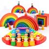 DIY Rainbow Blocks Baby Wooden Toys Large Size Rainbow Stacker Creative Building Blocks Montessori Educational Toys Wooden Toy