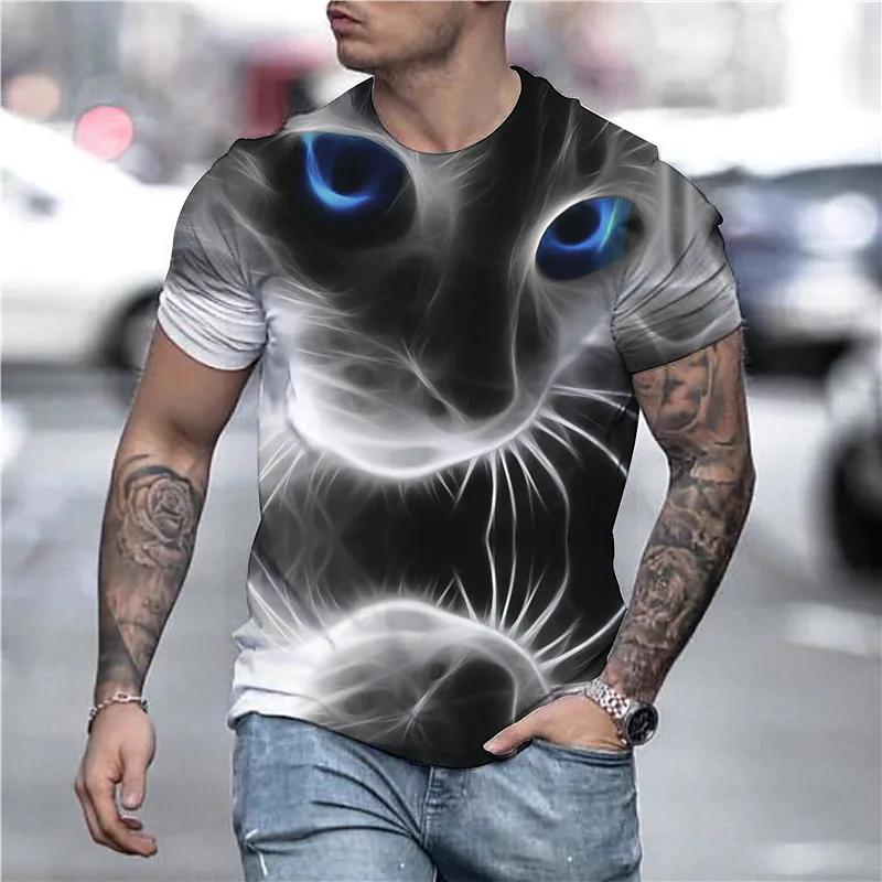 Animal Cat Print Men's T-shirt Harajuku Cute Loose Short-sleeved Tops Fashion Simple T Shirt Oversized Men Women Unisex Clothing