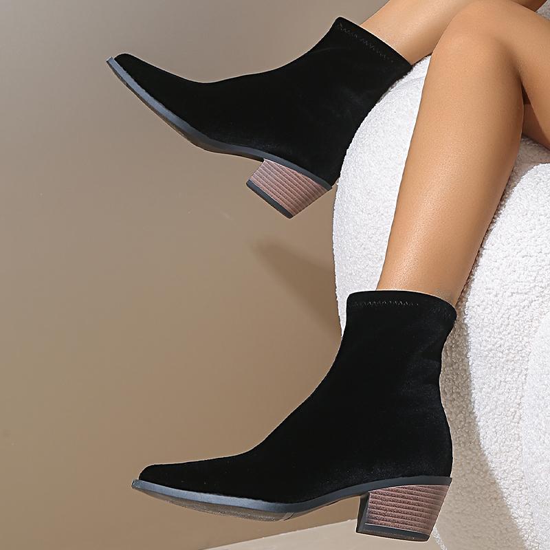 New Suede High Heels Ankle Boots Women Shoes Fashion Brand Pointed Toe Chunky Chelsea Boots  Autumn Winter Pumps Snow Botas