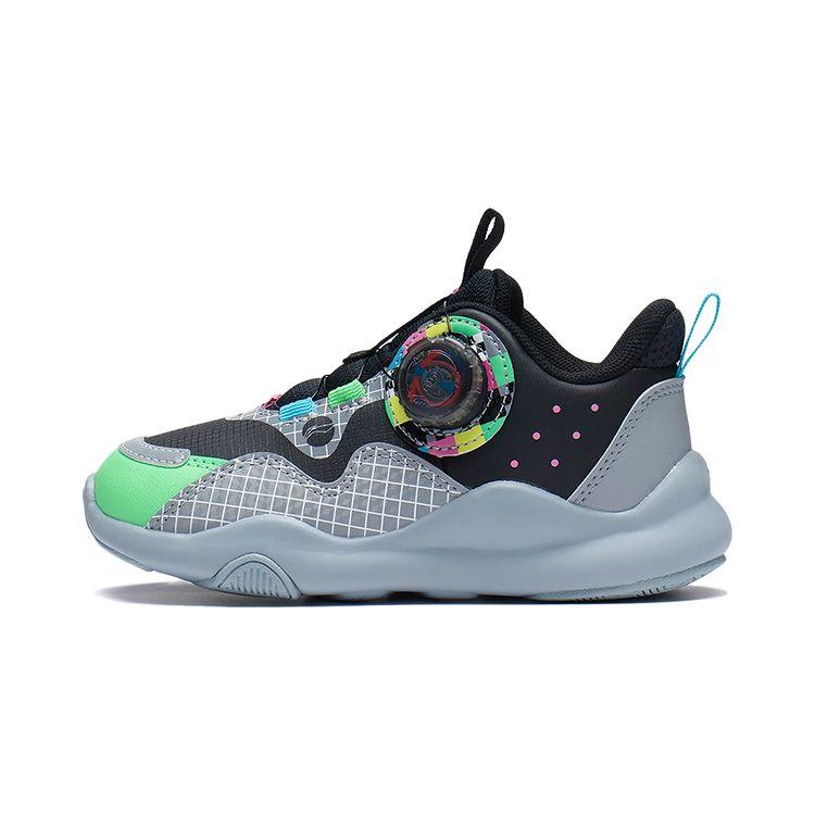 Li Ning Kids Comfortable Non-Slip Shock Absorbing Wear-Resistant Leisure Shoes Kids Shoes Black Green YKNS098-3