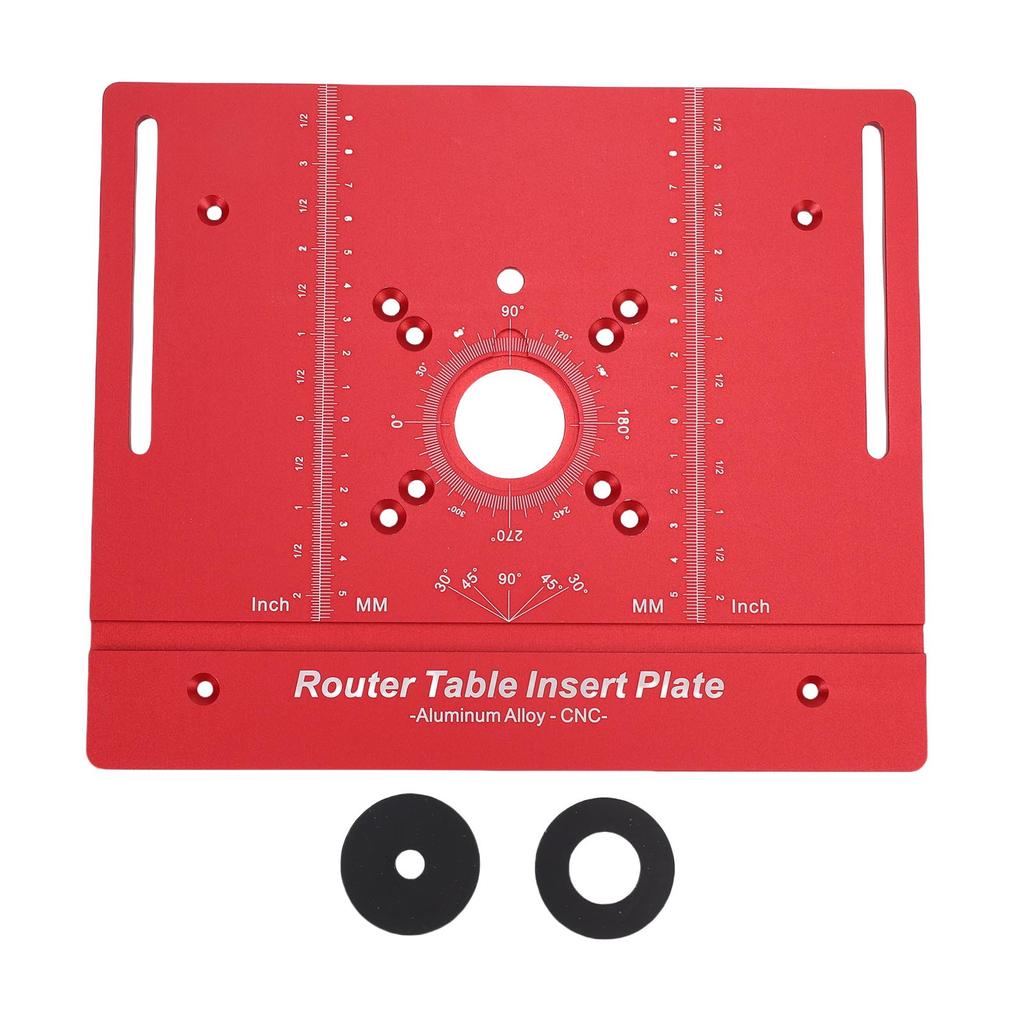 Router Table Insert Plate with 2 Rings Aluminum Alloy Woodworking Bench Flip Plate for Trimming Engraving Red Metric