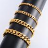 Men's Women's Gold Color Plated Stainless Steel Cuban Link Chain Bracelet for Hand Anklet High Quality Metal Wristband Jewelry