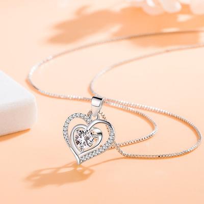 New 925 Sterling Silver Women Necklaces Fashion Heart Of The Sea Pendant High Quality Zircon Clavicle Chain Jewelry Length 45CM