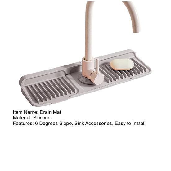 Kitchen Sink Faucet Mat Foldable Silicone Sink Splash Guard 6 Degrees Slope Bathroom Kitchen Countertop Water Draining Mat with Button