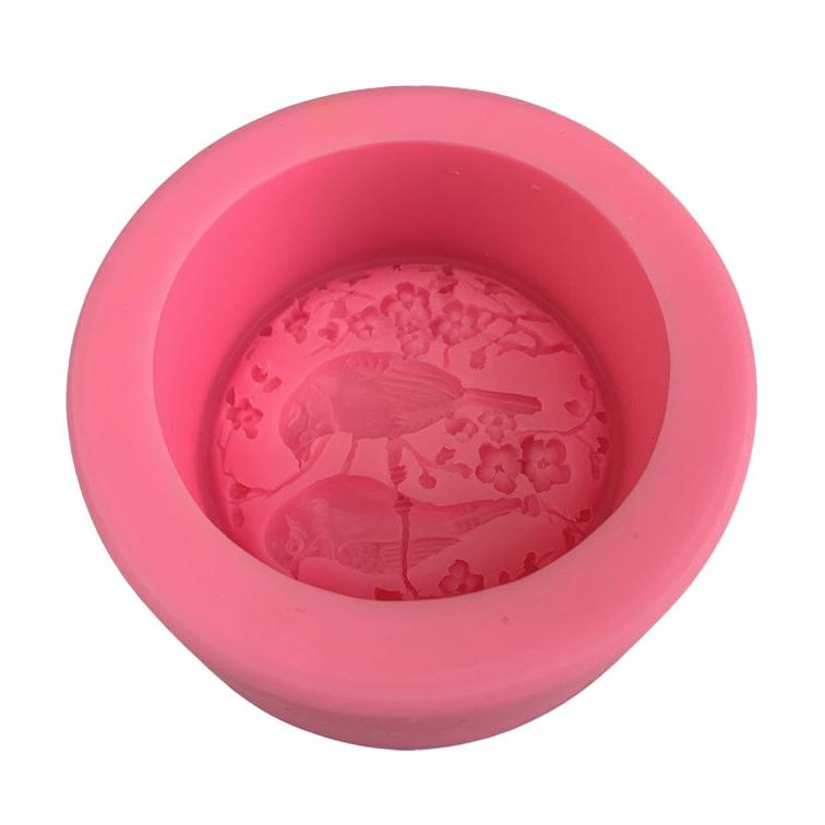Factory Cheap Popular 3D Lovely Birds Perching on Flower Blossoms Branch Graphic Silicone Handmade Candle Loaf Soap Mold