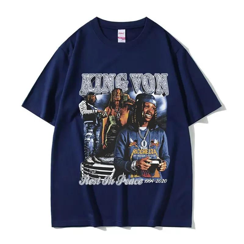 Men's Hip Hop Vintage Short Sleeve T-shirts Rapper K-King Von Graphic T Shirt Unisex Fashion Oversized Cotton T-shirt Streetwear