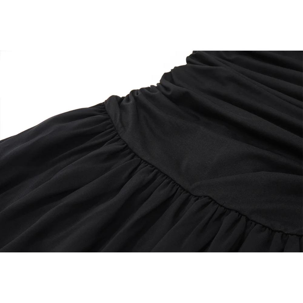 Eleganckie długie sukienki typu slip Seksowne kobiety Marszczona dopasowana sukienka maxi z jednolitym wzorem Wiosna Y2K Lato Temperament Wysoki stan Vestidos