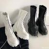 Bottines courtes à brides hautes pour femmes, printemps automne, fines à semelles épaisses, polyvalentes, rétro, simples, confortables, résistantes à l'usure, à talons moyens