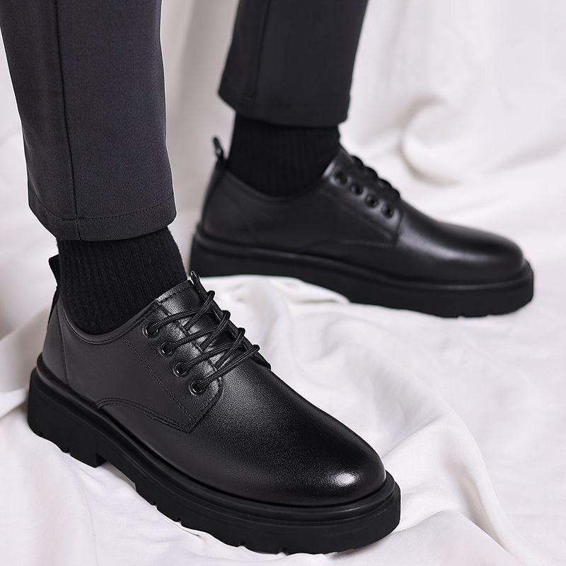 Men's shoes 2024 new autumn British style round head tooling leather shoes men's business dress big head work men's shoes