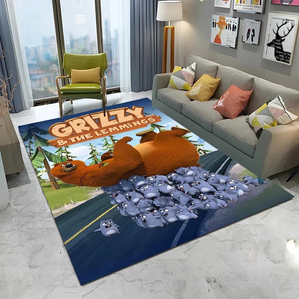 3D Kreslený koberec Grizzy a lemingové pro domov, obývací pokoj, ložnici, pod pohovku, rohožka, dekorace, dětský koberec, protiskluzová podložka na podlahu