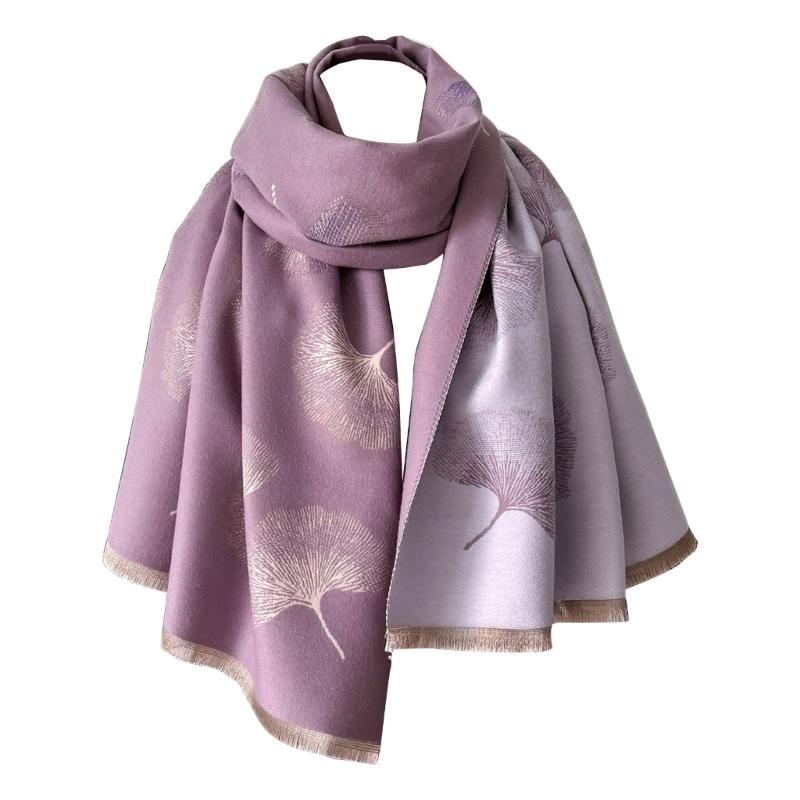 Elegant Leaf Print Warm Poncho Shawl Wrap for Women Soft Warm Stylish Oversized Scarf Wrap Tassels фиолетовый