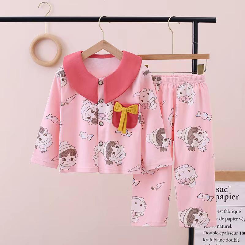 New Pure Cotton Children's Cardigan Pajama Set - Short Sleeve, Loose Fit for Boys & Girls