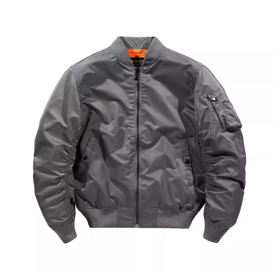 Pilotná bunda pánska bomber bunda Pánske retro bomber bundy Pánska ležérna jednofarebná bunda na zips Voľný strih Pánske kabáty