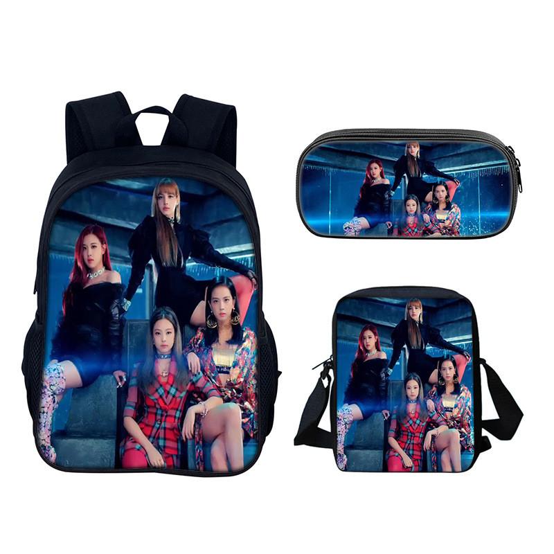 Set de Mochila Estudiantil Blackpink con Material de Nylon y Diseño Creativo para Uso Diario