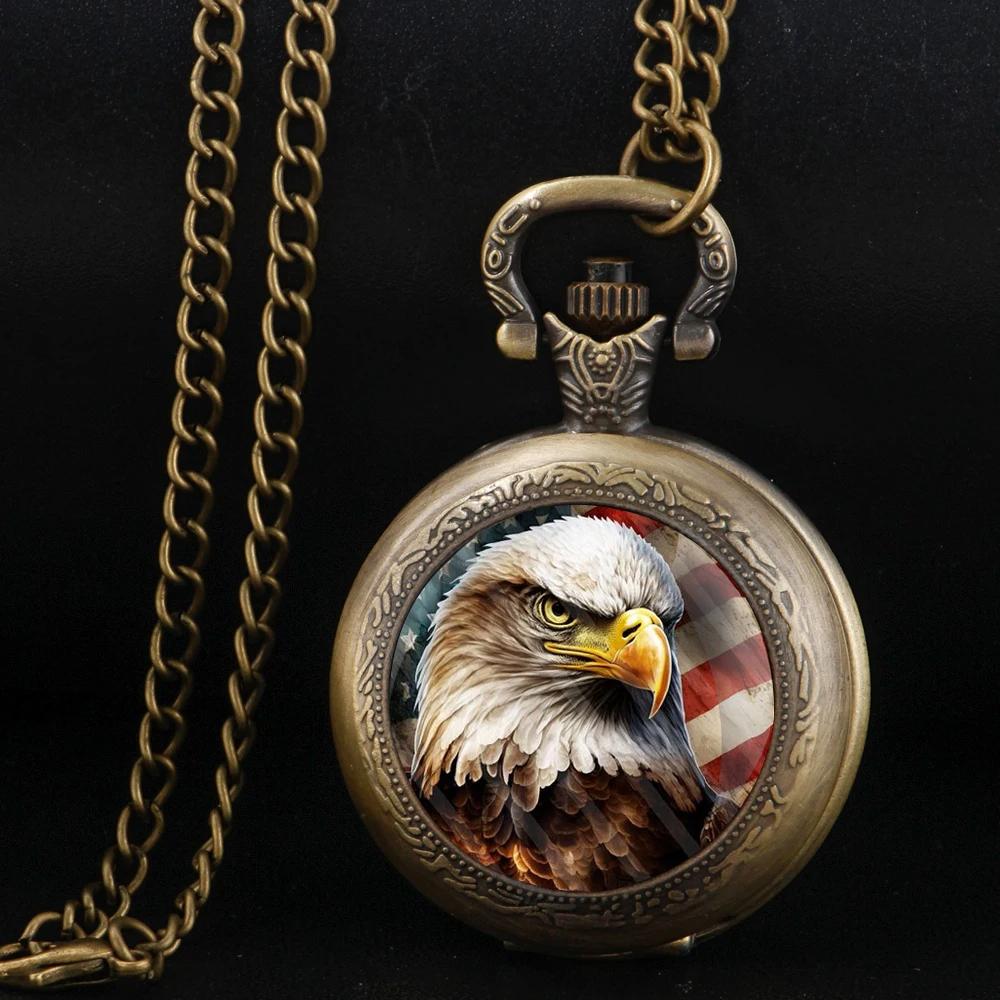 

Vintage Antique Gold Bronze Eagle Pendant Quartz Pocket Watch with World-Time Function Great Collectible Clock for Men Kids бронзовий