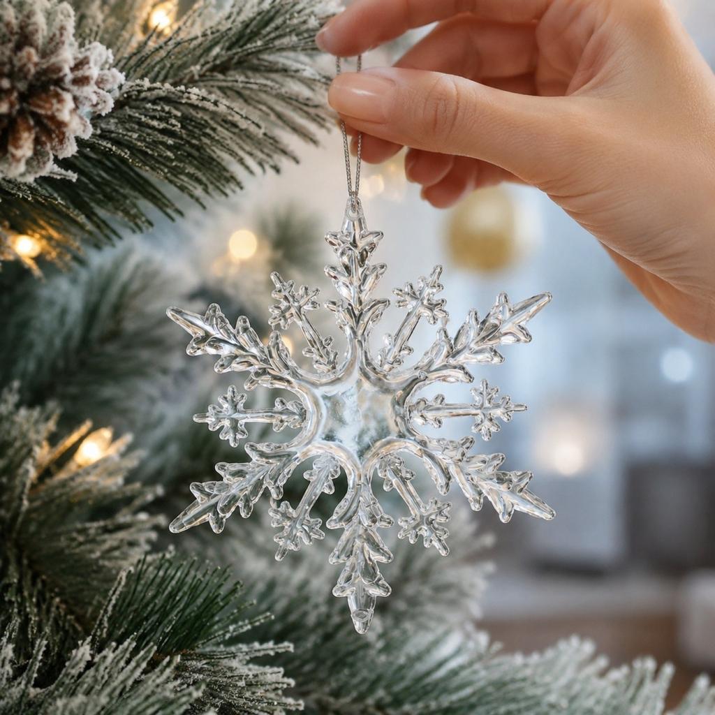 Acrylic Icicle Christmas Tree Ornament, Clear Snowflake Hanging Decoration for Holiday Party, 1 Piece
