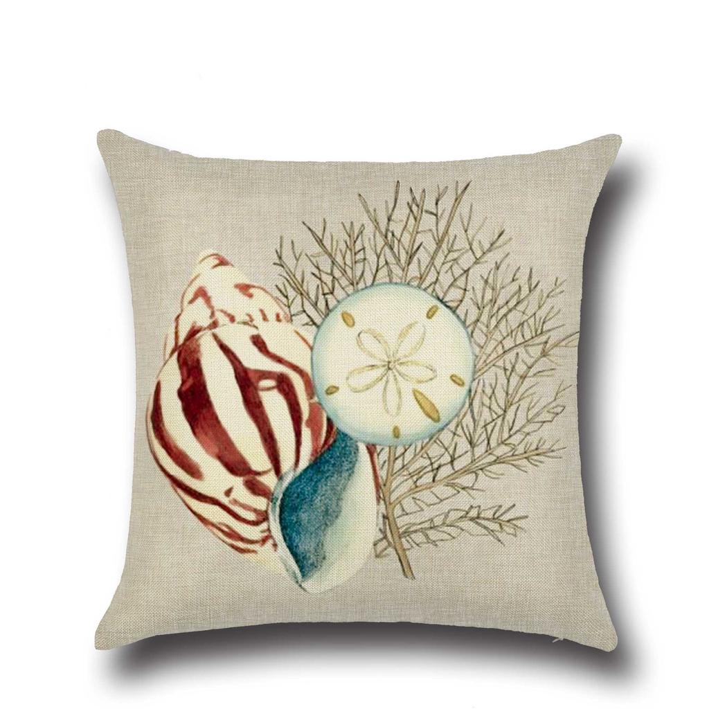 Mediterranean Style Blue Marine Sailor Conch Octopus Pillowcase Linen Sofa Cushion Cover