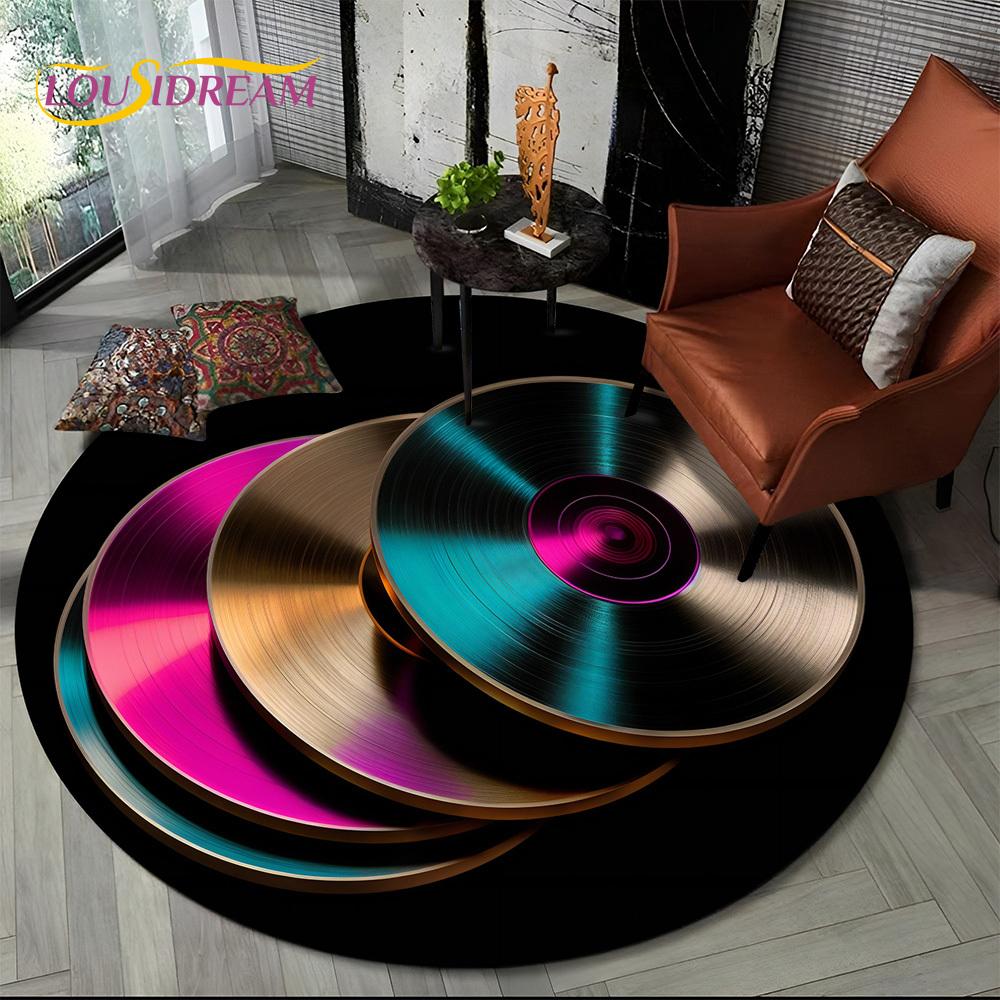 3D Vinyl Record Music DJ Screen Tape HD Round Area Rug,Carpet Rug for Living Room Bedroom Sofa Playroom Decor,Non-slip Floor Mat