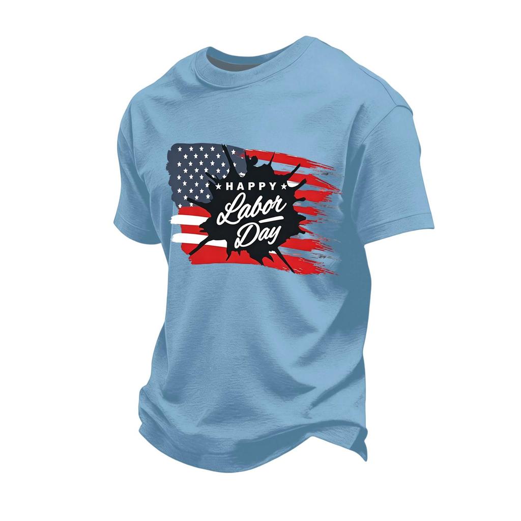Men's Loose Fit Casual Short Sleeve T-Shirt Labor Day Print Crew Neck Soft Fabric Comfortable Top for Everyday Wear