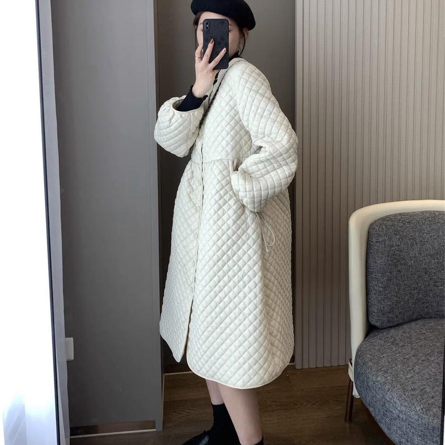 Manteaux amples à simple boutonnage Parkas Argyle Robe Parka matelassée en coton noir Veste bouffante pour femme Automne Hiver Ropa