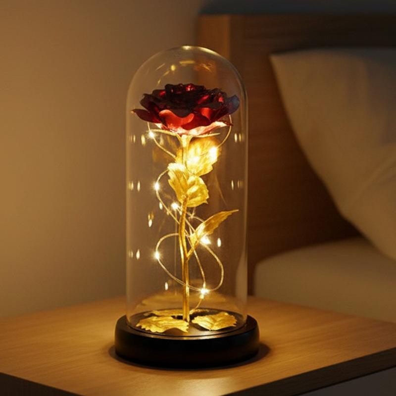 Eternal flower gold foil rose glass cover ornament birthday gift Qixi Festival Valentine's Day Mother's Day Christmas night light
