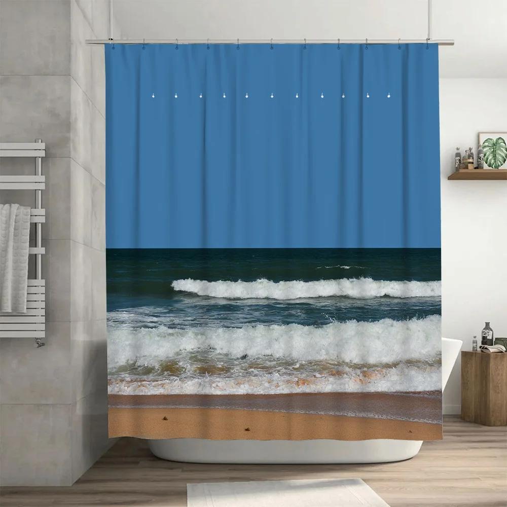 

Blue Sky Ocean Waves Shower Curtain Waterproof Home Decor Bathroom Accessories High-Quality Fabric Printed Design For Bathrooms W60H190(CM)-1 Pcs