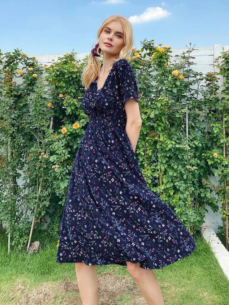 Summer floral print short-sleeved dress