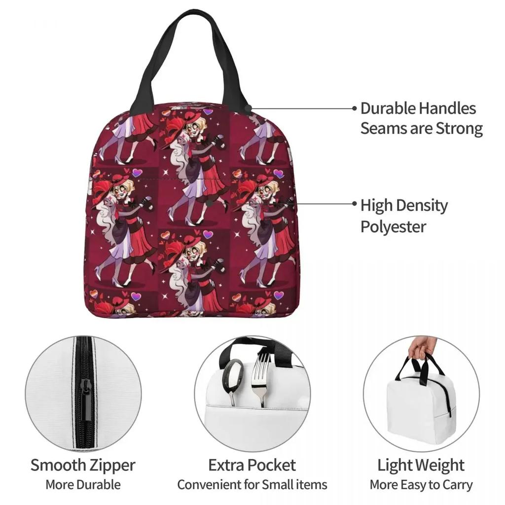 Charlie And Vaggie Valentines Hazbin Hotels Insulated Lunch Bag for School Cooler Thermal Food Box Tote Lunch Boxes Container
