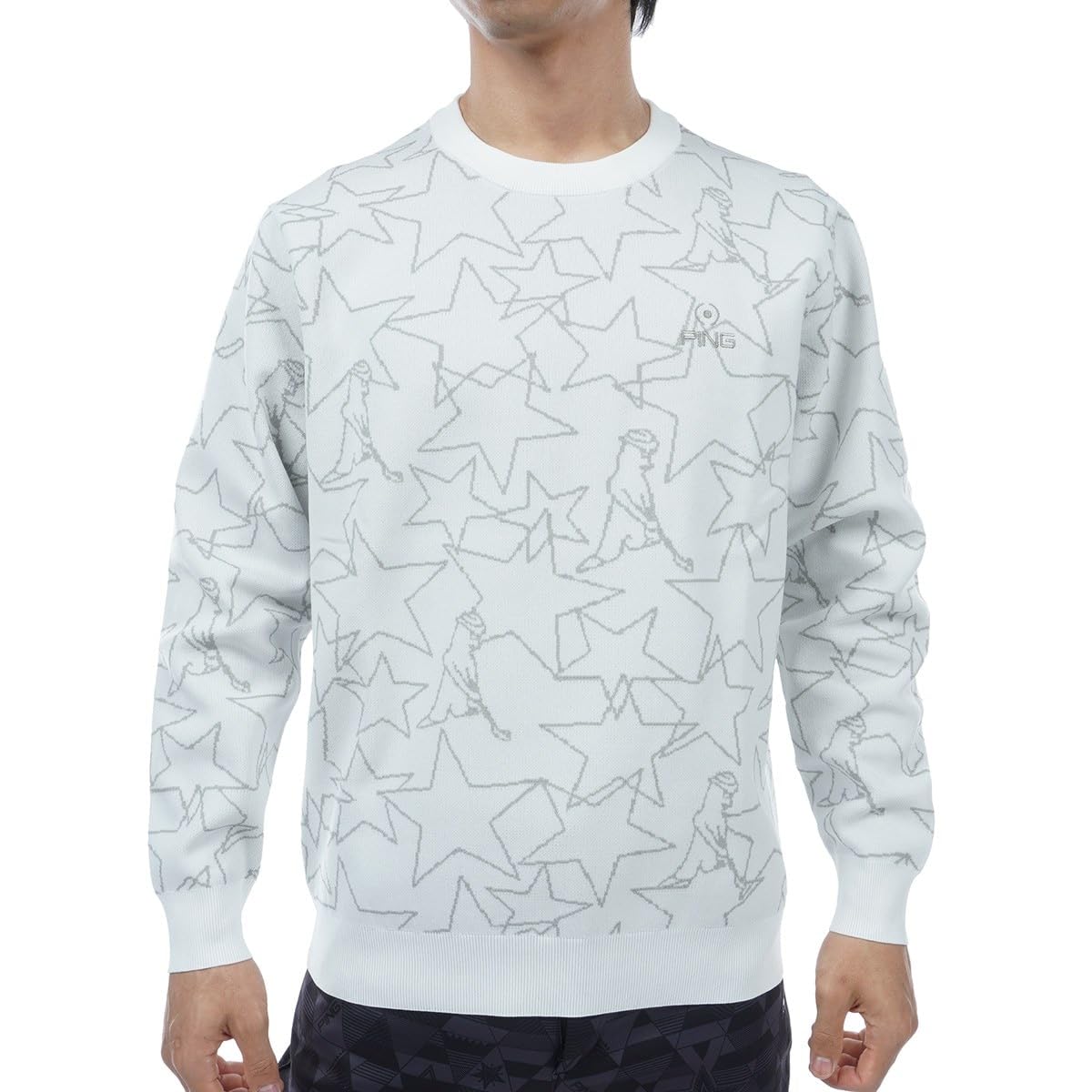

[Ping Apparel] Men s Crew Neck Knit (Star Pattern x Mr. PING Logo) Golf 621-3270003 030White 3L