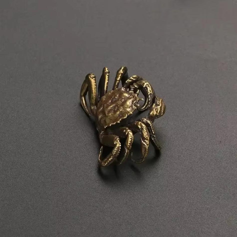 1 Pcs Antique Bronze Crab Universal Handmade Pure Brass Crab Ornament Cover Set Tea Pet Decoration Accessories