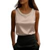 Women's Fashion Satin Pearl Round Neck Short Sleeve T-Shirt Casual Top
