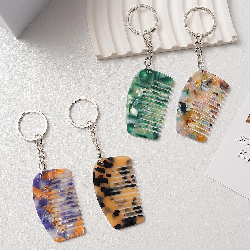 Portable Comb Charm Keyrings Cute Fashion Acetate Miniature Comb Keychain Creative Backpack Decoration Accessories Gifts