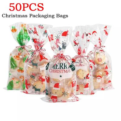 50 sacchetti in PVC trasparente per albero di Natale di Babbo Natale, alce, sacchetti regalo trasparenti per sacchetti di imballaggio per biscotti, caramelle, regali di Natale